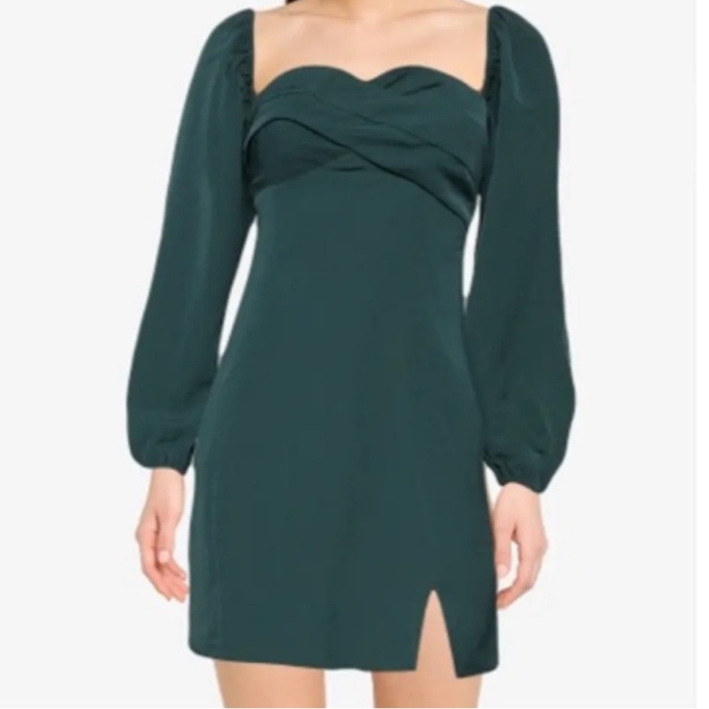 Long-Sleeve Draped Bodice Mini Dress
